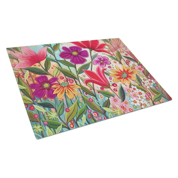 Caroline's Treasures PPD3015LCB Fanciful Flowers Glass Cutting Board Large, 12H x 16W, multicolor