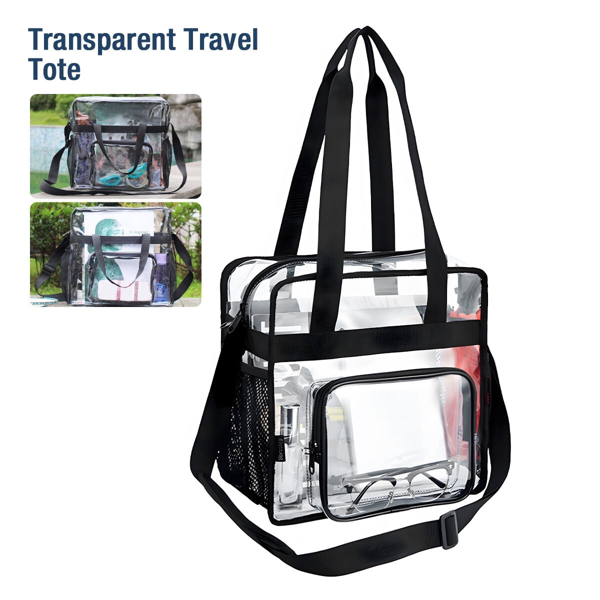 Clear Makeup Bags Adjustable Shoulder Strap Transparent Travel Tote ...