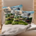 thumbnail image 2 of Pack of 2 Steam Train Railway Pattern Throw Pillow Covers 20x20 Inch, Square Farmhouse Pillowcase, Velvet Cushion Case for Sofa Bedroom Home Decor, 2 of 7