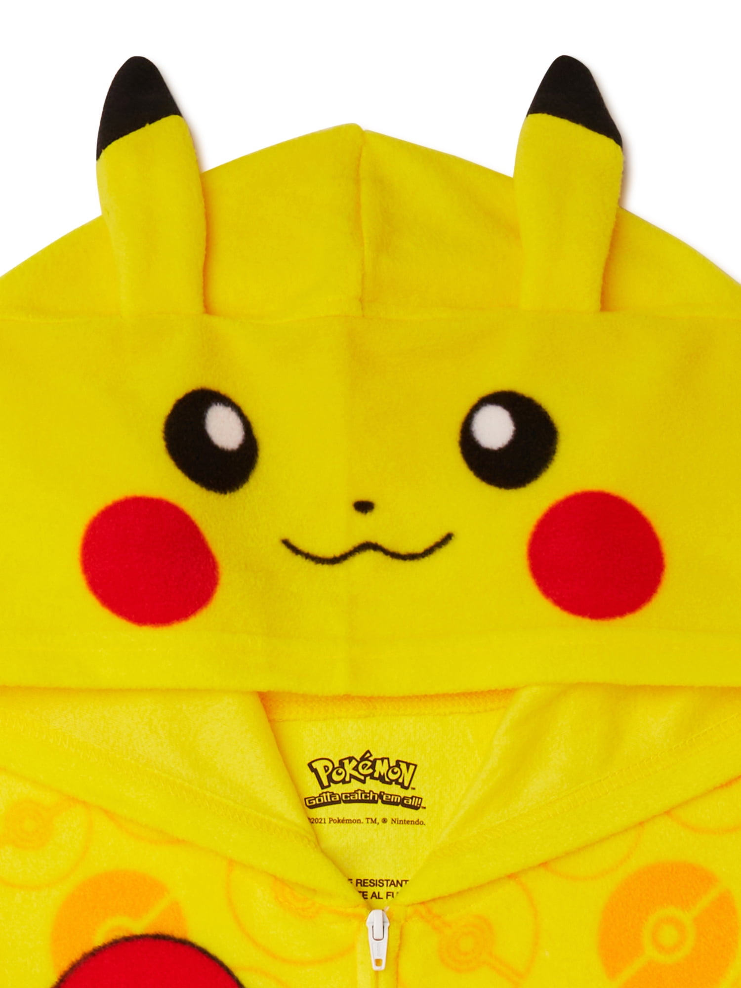 Pokemon Boys Pikachu Hooded Union Suit Pajamas, Fire Retardant Micro Fleece, Yellow
