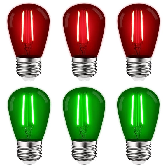 Luxrite S14 Christmas LED Red and Green Light Bulbs, 0.5W, Outdoor String Lights, UL, E26, Indoor Outdoor, Party, Holiday 6 Pack