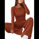 thumbnail image 3 of Conjuntos de Dos Piezas para Mujer: Camiseta Asimétrica de Larga, Pantalones Anchos y Chándal Informal. Rojo Ladrillo L, 3 of 8