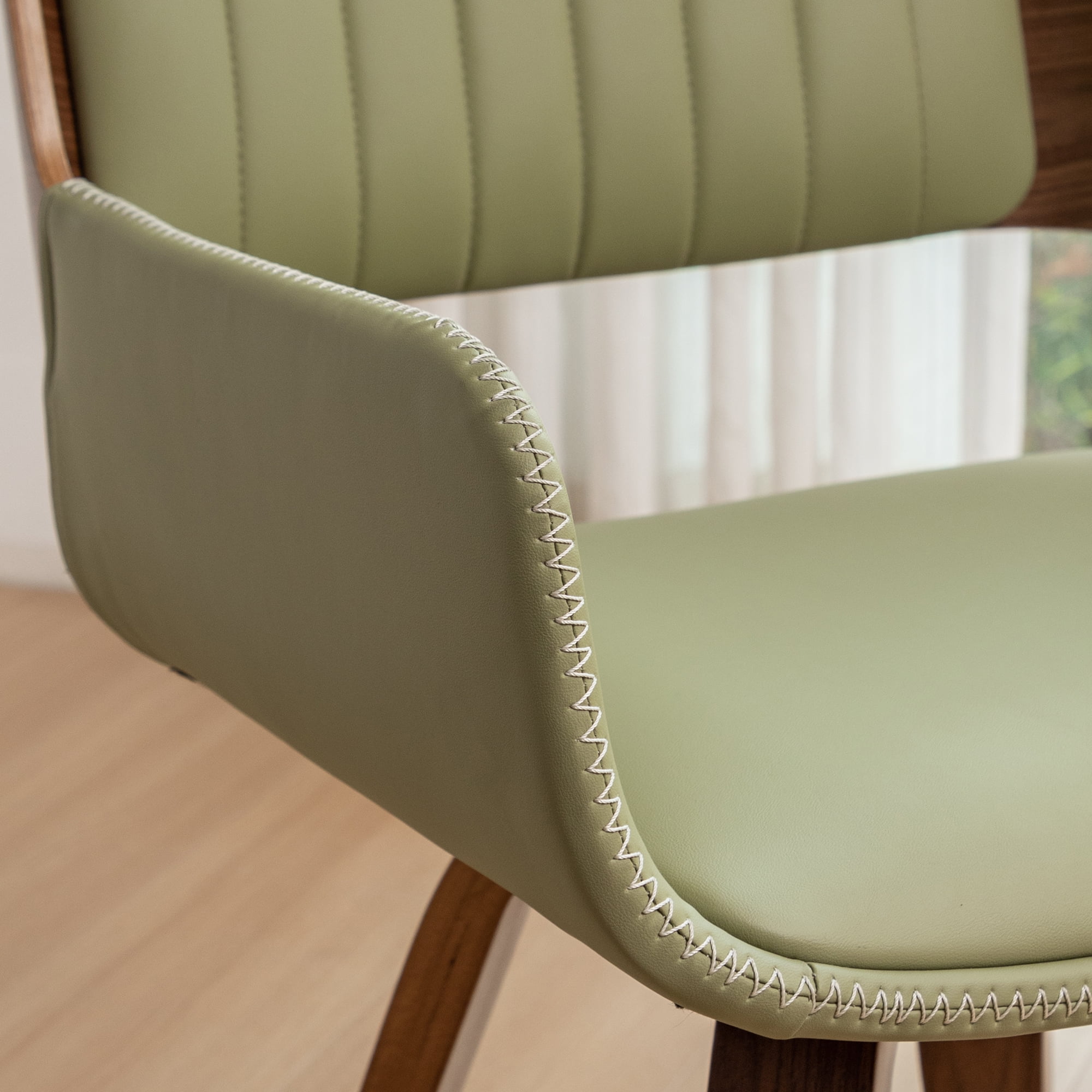 FOWEOAIU Modern Dining Chairs,Leather Upholstered Walnut Wood With rotation Kitchen Dining Chairs , Green (Set of 2)