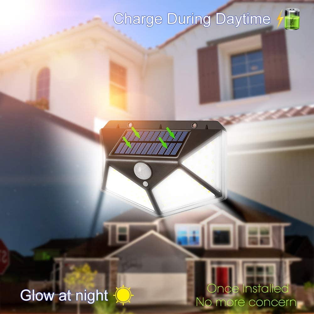 Solar Lights Outdoor 100LED/3 Modes 270° Lighting Angle Motion Sensor Security Lights, Wireless IP65 Waterproof Wall Lights Solar Powered, Bright for Backyard Garden Fence Patio Front Door-8Pack