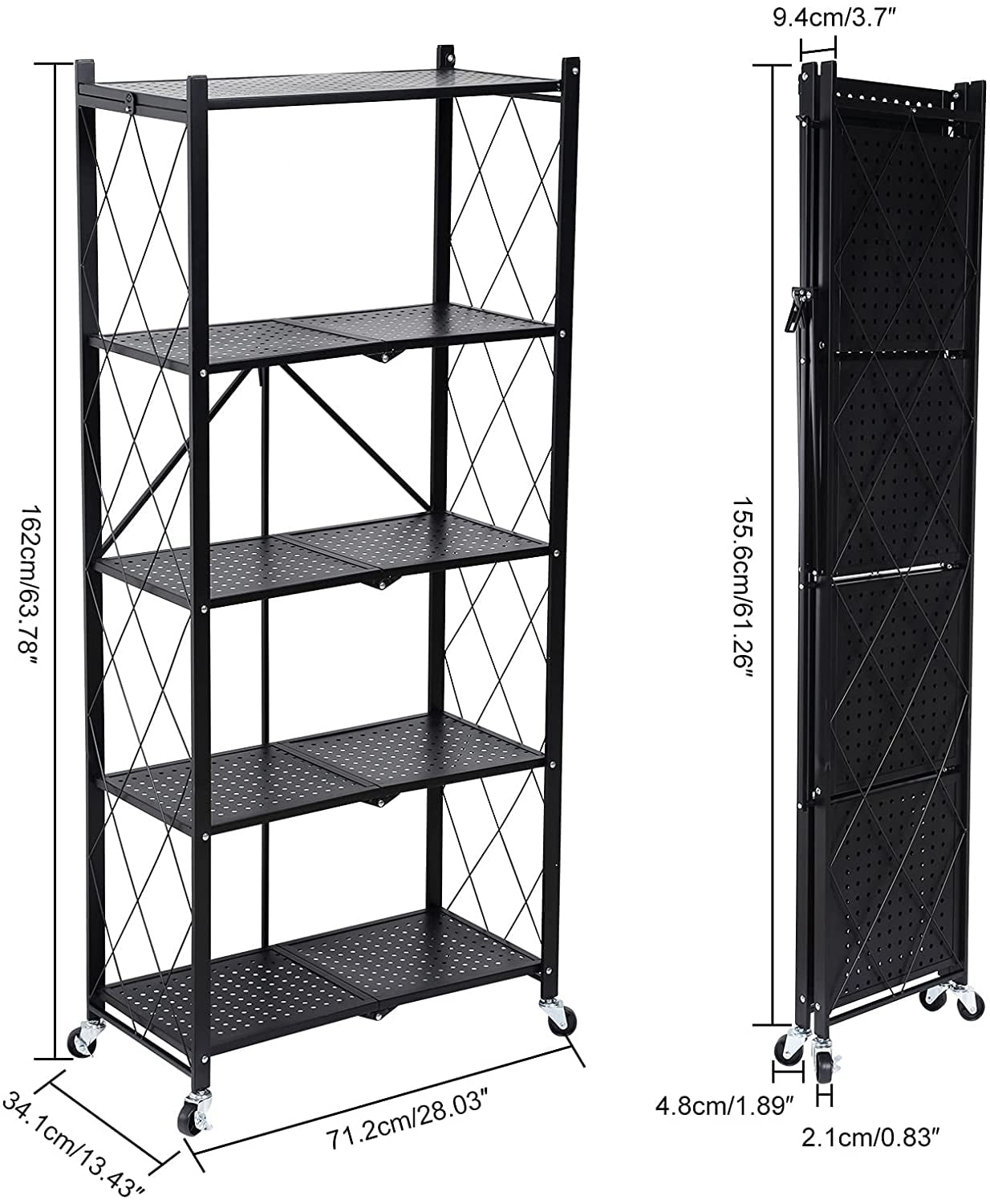 Joybos® Heavy Duty Foldable Metal Organizer Shelves with Wheels