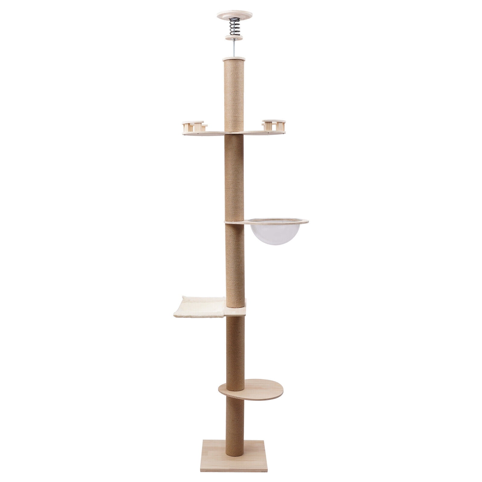 Miumaeov 4 Tier Floor-to-Ceiling Cat Tree Cat Climbing Tower Cat Wall Furniture Large Modern Cat Kitten Wall Play Shelves with Rope Scratching Post for Climbing Indoor Adjustable Height