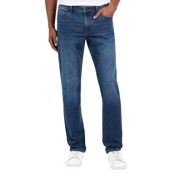 IZOD Men's Comfort Stretch Straight Fit Jeans, Dark Blue, 32x34