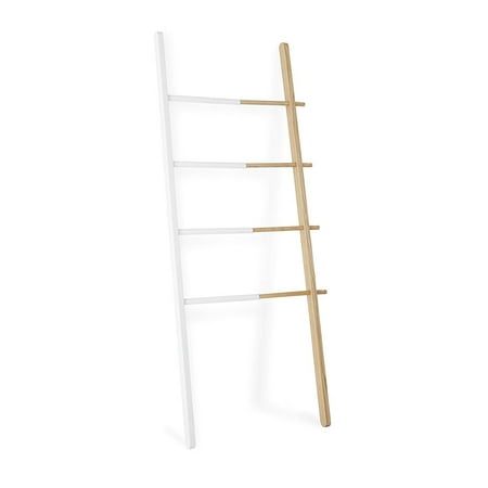 Ladder For Bathroom Towels Umbra Hub Ladder – Adjustable Clothing Rack for Bedroom or Freestanding Towel Rack for Bathroom | Expands from 16 to 24 inches with 4 Notched Hooks, White/Natural ()