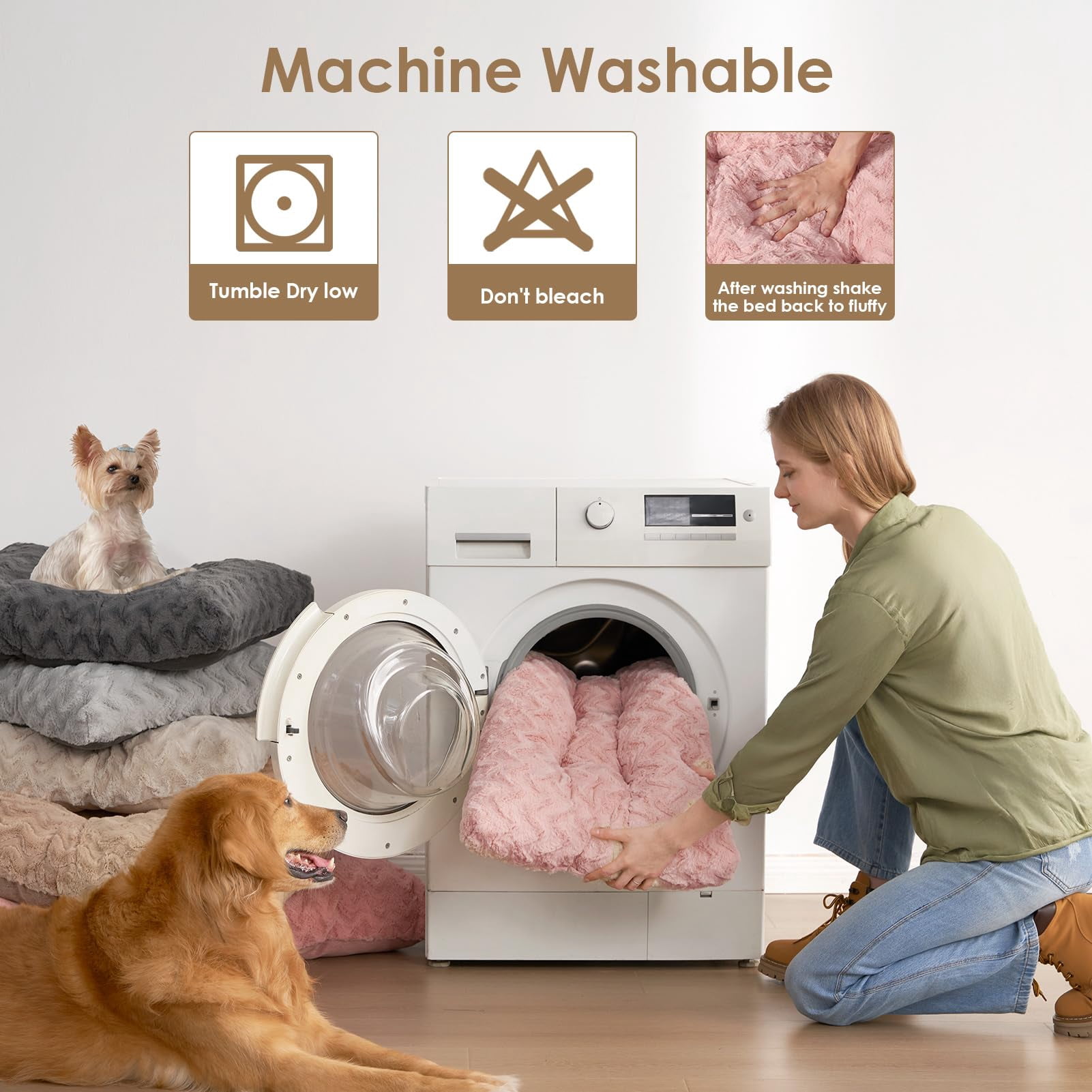 Washable Xl Dog Bed For Crate 41x27 Inch  Reversible Kennel Pad Extra Large Dogs Weight Up To 75 Lbs Plush And Comfy Pet Sleeping Mat Pink