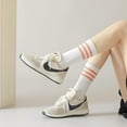 thumbnail image 4 of YooGuoGuo Womens Crew Striped Socks Cotton Running Athletic Socks Casual Striped Ankle White Socks for Girls School 1/4/6 Pack, 4 of 7