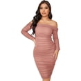 thumbnail image 1 of Vestido ajustado con hombros descubiertos para mujer, manga larga, malla hasta la rodilla Rosa (Dusty Pink) G Rosa (Dusty Pink) G Xishao ropa, 1 of 2