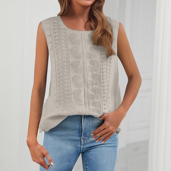 Womans Tank Tops Loose Fit Sleeveless Top - Pleated Cotton Linen Blend, Casual Solid Color Vest Tank