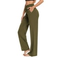 thumbnail image 3 of MIXUE Linen Pants Women Solid Color Wide Leg Drawstring Baggy Sweatpants High Waisted With Pockets Loose Yoga Trousers Womens Pants Outwear,Green,XXL, 3 of 6