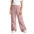 thumbnail image 2 of DJDLJWCJ Teen Cargo Pants for Girl 14-16 Straight Leg Elastic Waist Baggy Pants Solid Color Lightweight Work Pants Pink Size 5, 2 of 5