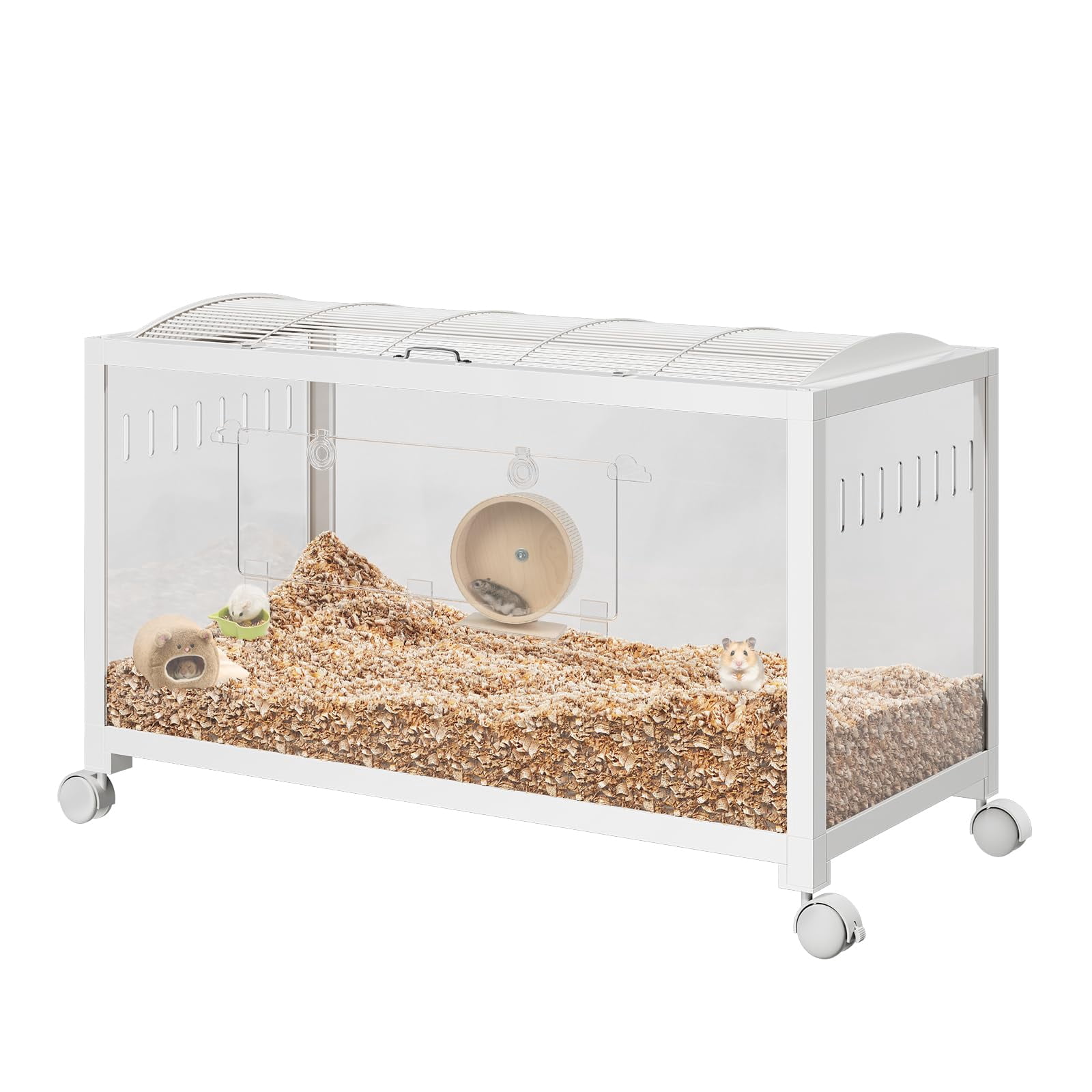 Yeshouse Hamster Cage with Chew-Proof Acrylic Panels - Stackable Metal Habitat for Hamsters, Gerbils & Guinea Pigs | 37.8" Spacious Design, Dual-Door Access, Universal Wheels, Easy-Clean