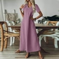 thumbnail image 6 of Tianiyouqing Maxi Dress Women Linen Trendy Short Sleeve Flowy Elegant Maternity Shift Dresses Zip Up V Neck Bohemian Cocktail Tank Dresses Purple L, 6 of 7