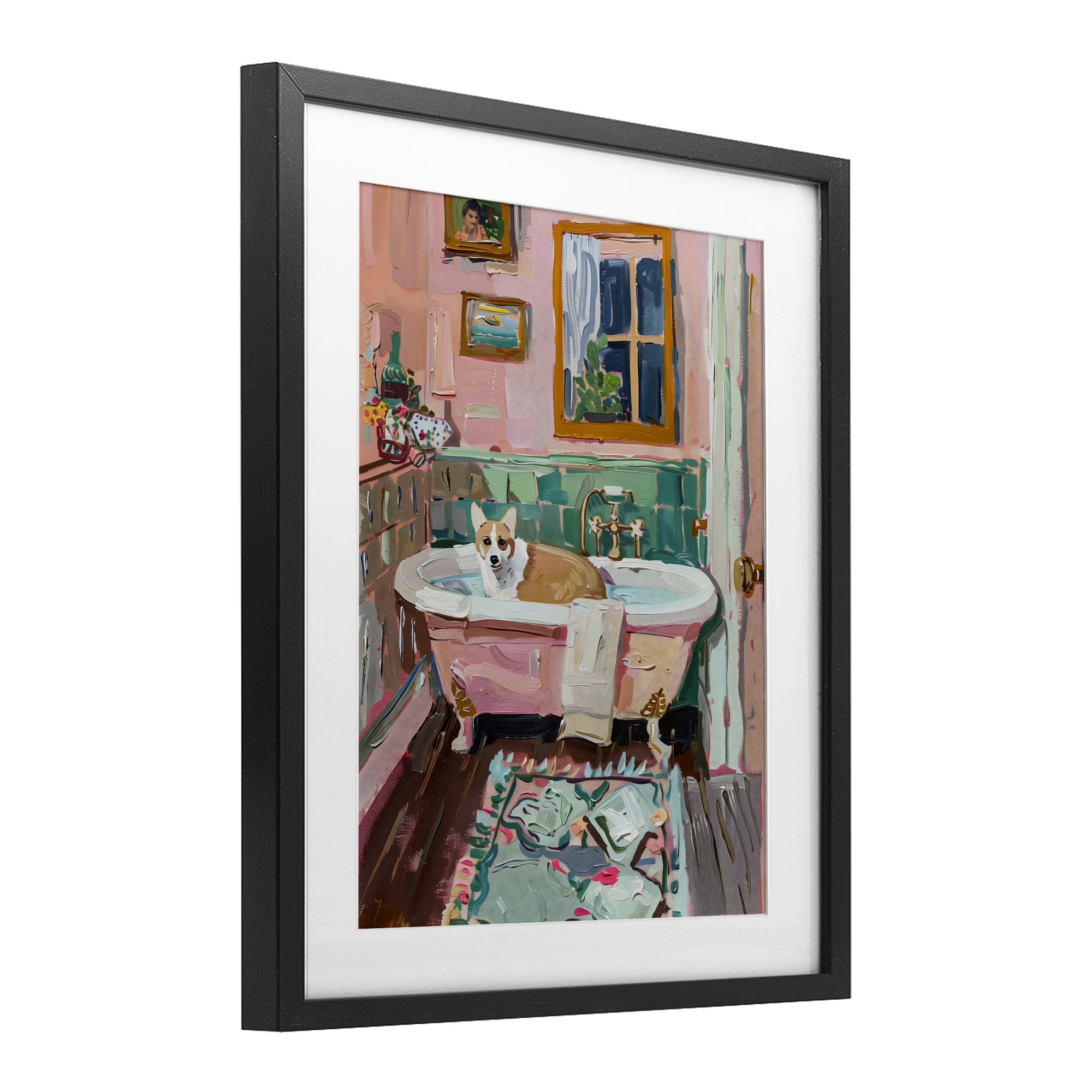 Stupell Industries Corgi in Pastel Tub Black Framed Print Under Glass, design by The Prints Vibe