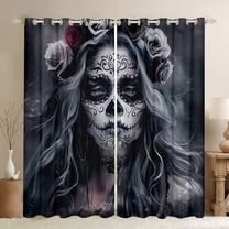 jejeloiu Spooky Sugar Skull Black Out Curtains,Happy Halloween Curtains Pack of 2 (42x63 Each),Gothic Theme Bedroom Curtains For Boys Girl,Breathable Home Decor