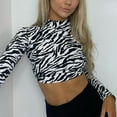 Xmarks Women's Color Block Zebra Print Striped Long Sleeve Crop Tee Top