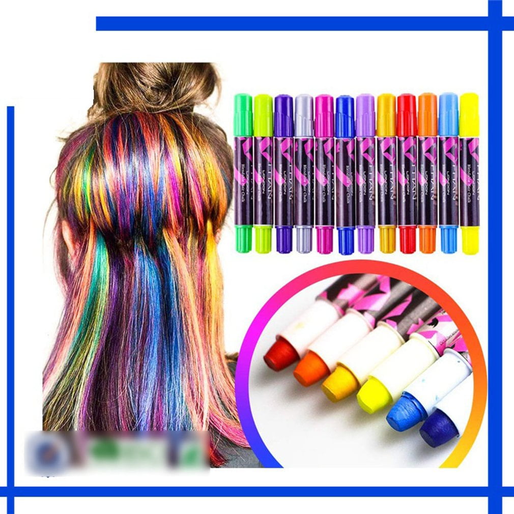 12 Color Temporary Hair Chalk Pens Crayon Salon Washable Hair Color Dye