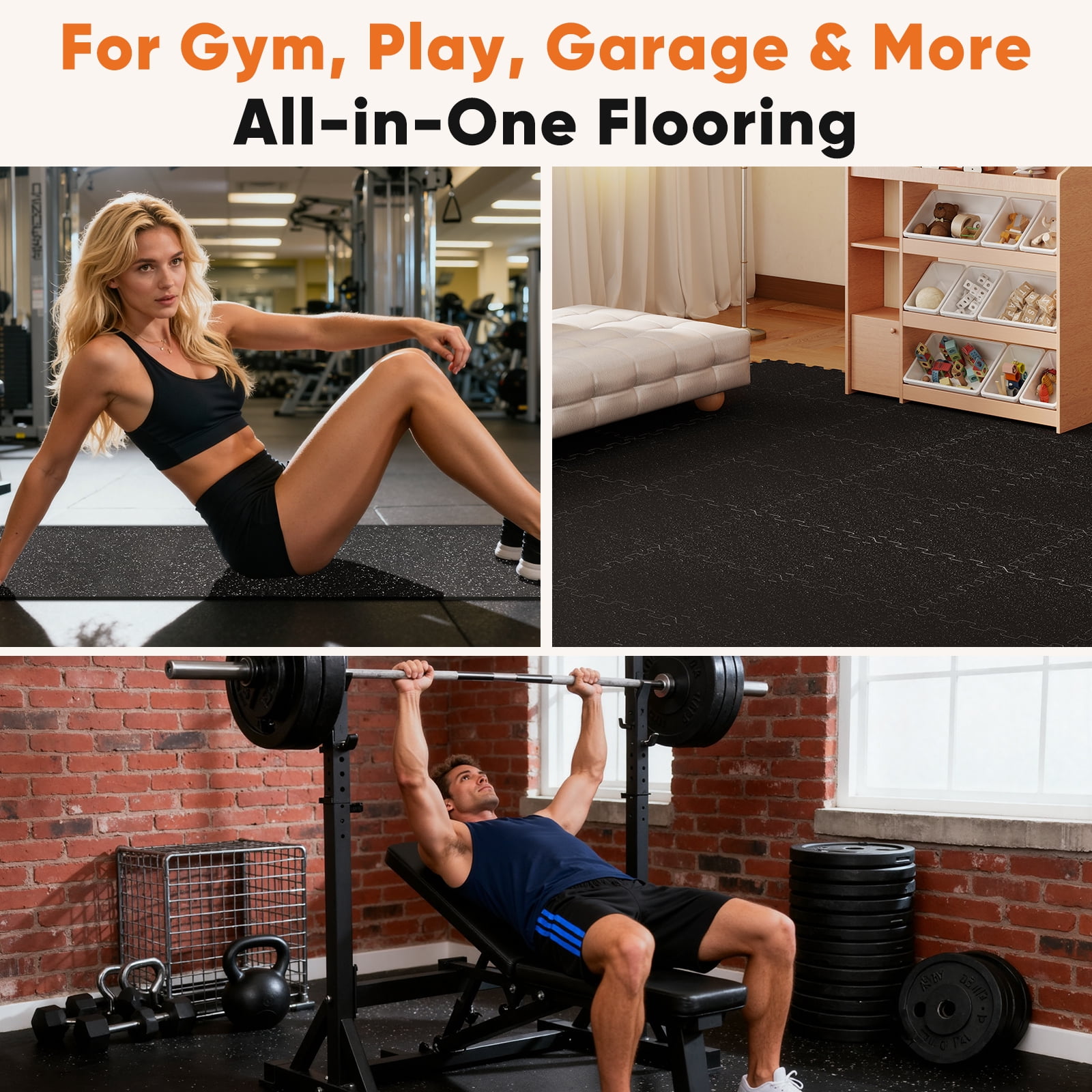 EDX 24 Inch Gym Floor Mats 6P Rubber Top High Density EVA Foam Home Gym