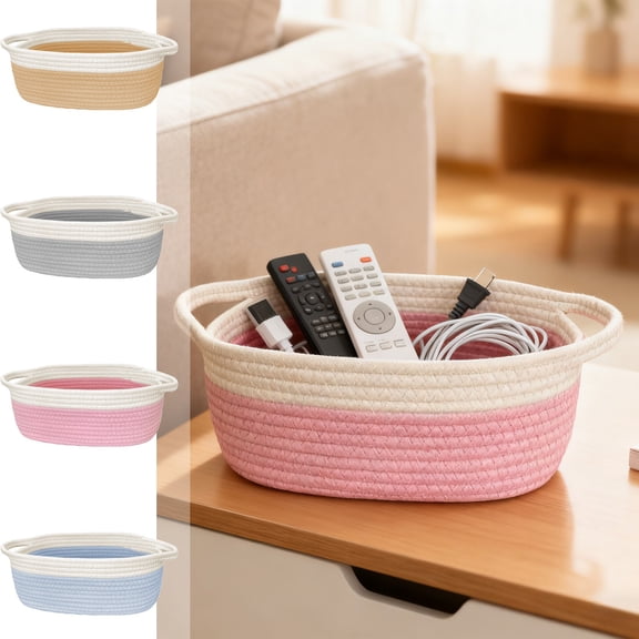 Yhmxh Oval Storage Basket Set, Soft Natural Rope Woven Baskets for Storage Shelf, Toy, Nursery, Gift, Baby Shower, Pets Cat Dog Bins Small Woven Basket for Organizing 11.8"x7.8"x4.92"