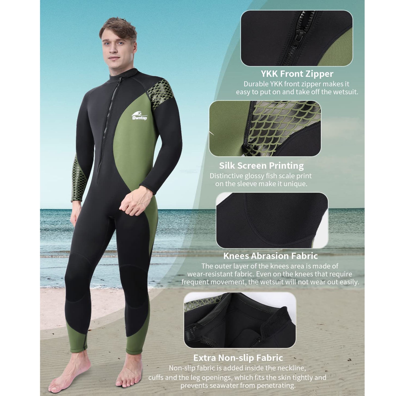 Owntop Shorty Wetsuit Mens, 3mm Neoprene Wet Suit for Diving Surfing Swimmi