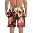 thumbnail image 3 of KLL Vintage Red Flower Chihuahua Men's Casual Summer Beach Shorts Hawaiian Shorts with Pockets-3X-Large, 3 of 5