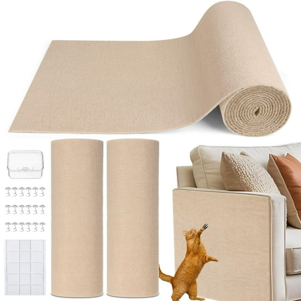 Protector de muebles de 118 x 15.8 pulgadas, 2 protectores de muebles para gatos, protector autoadhesivo para sofá, alfombrilla rascador de gato, funda recortable, duradera, antiarañazos