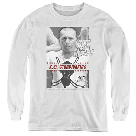 Three Stooges & Weasel Youth Long Sleeve T-Shirt, White - Small