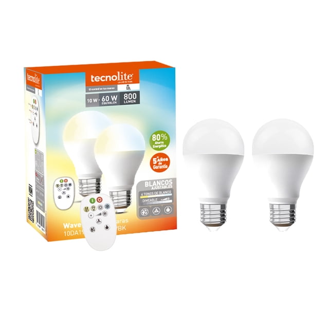 Kit De Focos Led 10 W Luz Blanca Dinámica Tecnolite Control Remoto