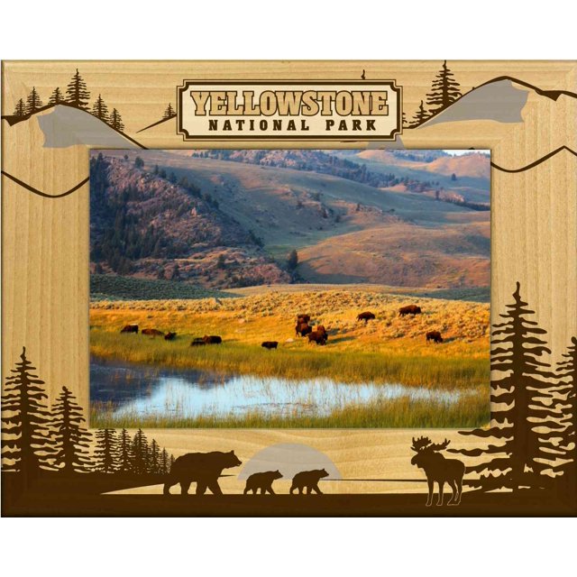 Yellowstone Bear and Moose Silhouettes Laser Engraved Wood Picture