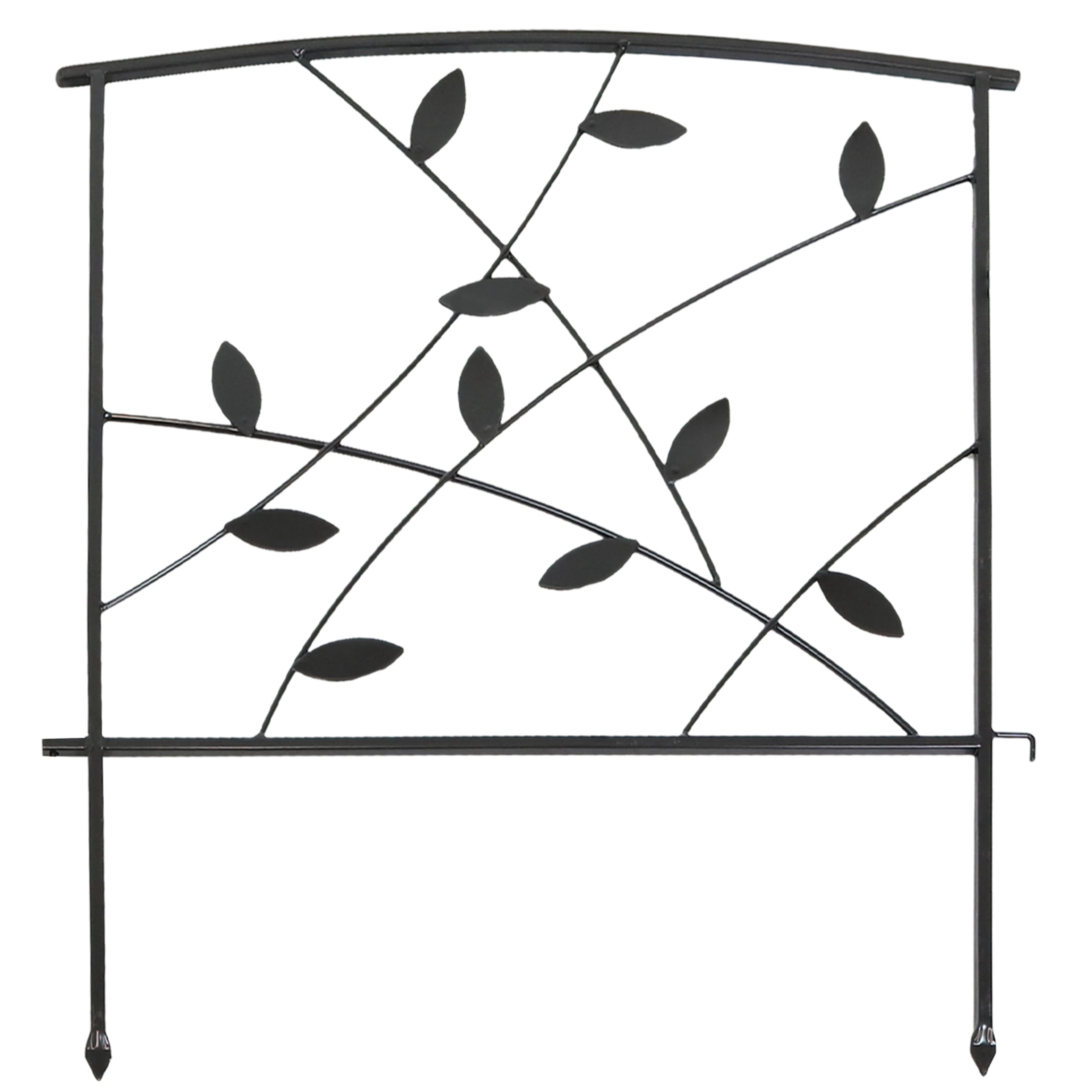 Sunnydaze Modern Leaves and Vines 32" x 26" Black Steel Decorative Garden Fence Panels (5 Count)