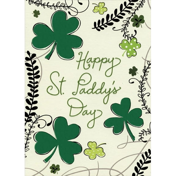 Designer Greetings 3 Die Cut Green Foil Shamrocks and Vines St. Patrick's Day Card