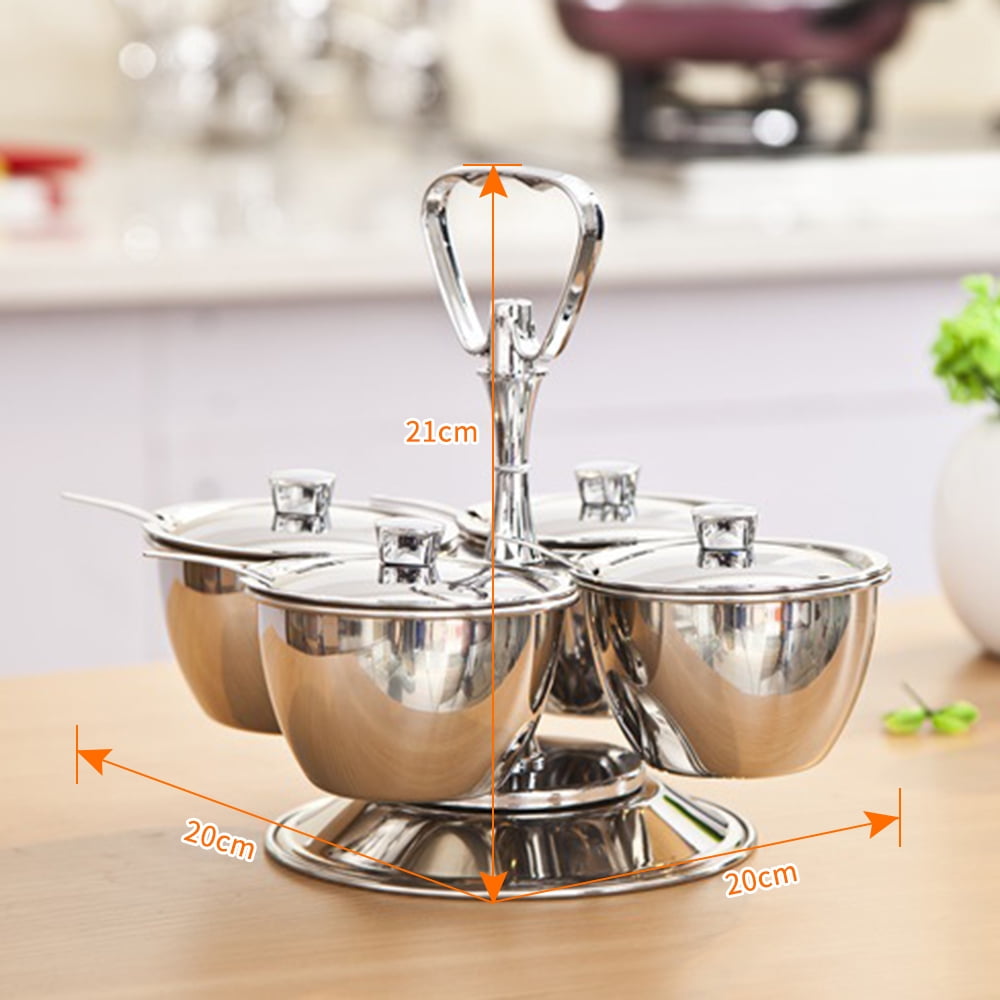 Rotatable Seasoning Box Wheat straw seasoning pot for kitchen 4 Compartments vertical rotating Condiment Pots Household Kitchenware