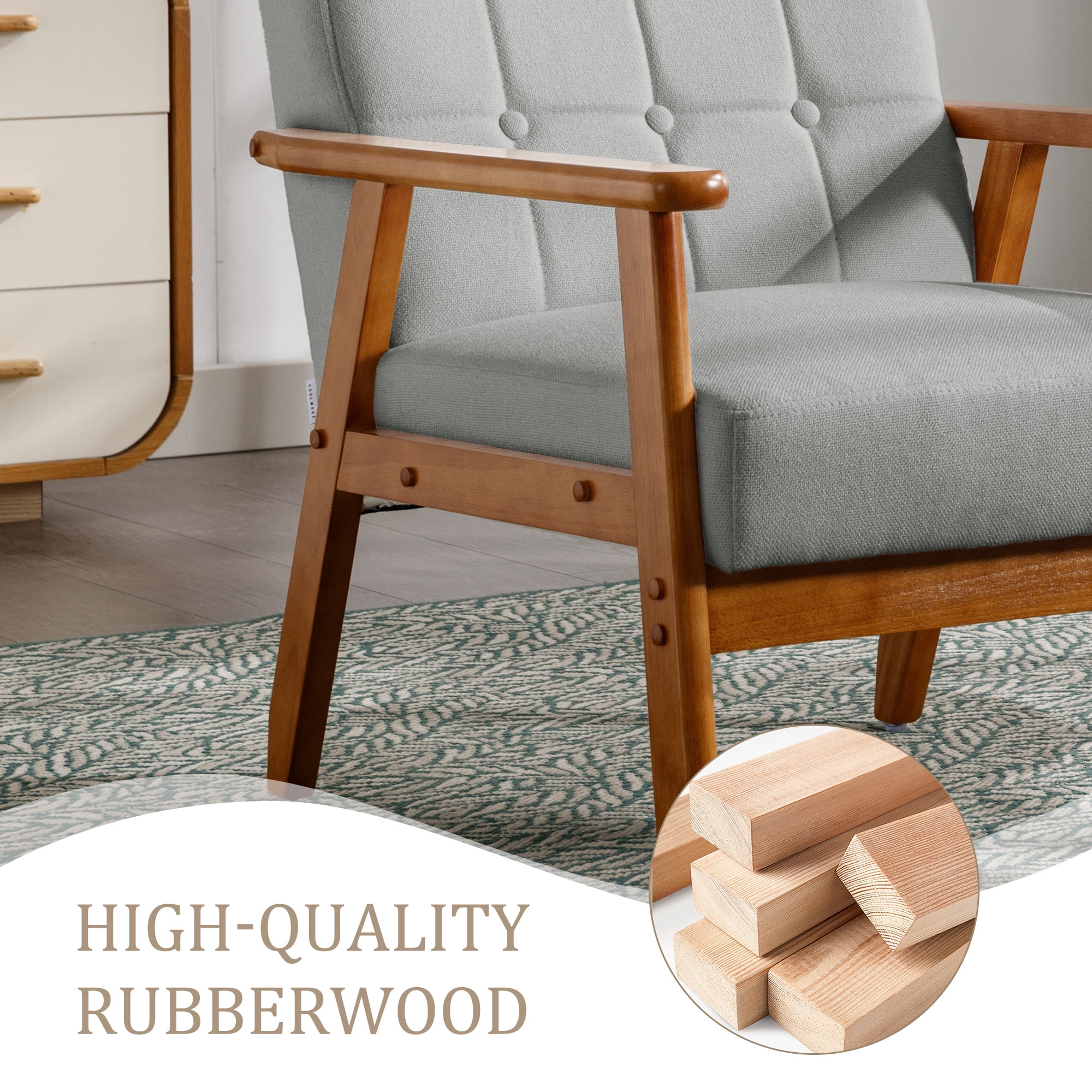 MOONMISS Mid-Century Modern Accent chair,Leisure Chair with Solid Wood Armrest and Feet