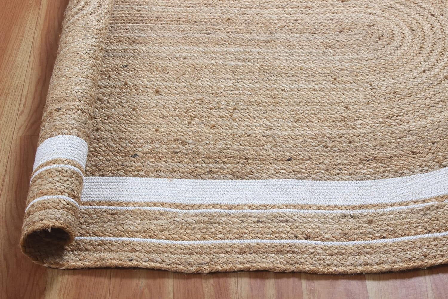 Handmade Braided Natural Pure Jute with white Cotton Oval Shape Area Rugs ,Home Décor Rugs Size 2 x 4 Feet ( 60 cm x 120 cm )