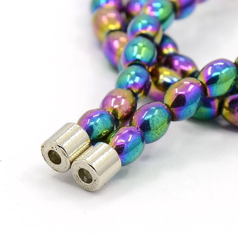 Trendy Unisex Magnetic Hematite Barrel Beaded Necklaces with Magnetic Clasps Colorful 17.32 inch