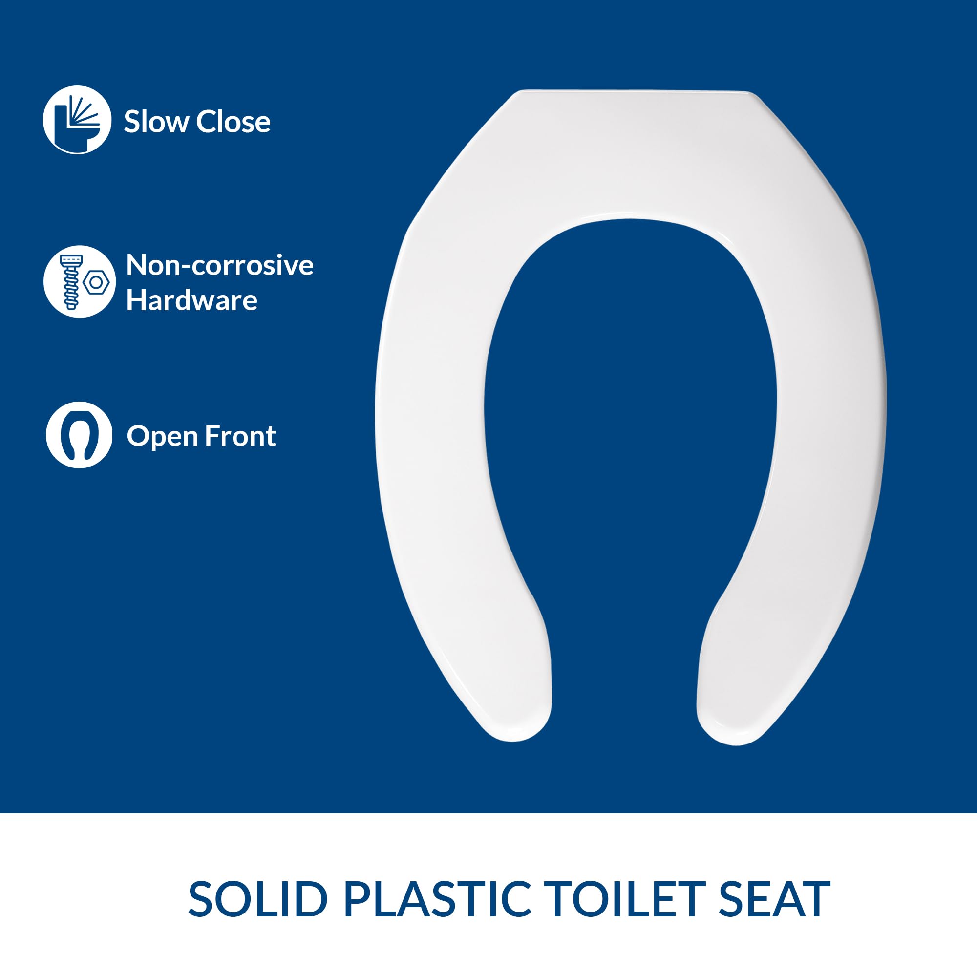BEMIS 1055SSC Commercial Slow Close Open Front Plastic Toilet Seat, Heavy Duty Industrial Seat without Lid for Long Lasting Use, Elongated, White