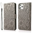 thumbnail image 7 of TOP SHE PU Leather Embossed Three Cards Folding Folio Case with Cards Holder Pocket Lanyard Anti-Scratch Shockproof Bumper Cover Case For iPhone 11 6.1",Gray, 7 of 7