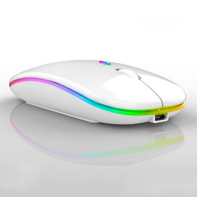 CHOK Rechargeable wireless mouse dual mode slim portable mouse with LED light USB 2.4GHz and Bluetooth 5.2 wireless silent mouse for laptop Windows/Mac system computers.