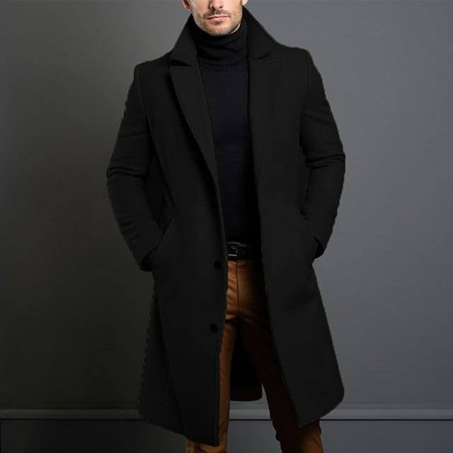 Lefu Long Warm Black Trench Coat Men Single Breasted Luxury Wool Blends Overcoat Top