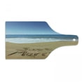 thumbnail image 1 of Wedding Cutting Board, Just Married Written on Sandy Beach Ocean Waves Romantic Photo Celebration, Tempered Glass Cutting and Serving Board, Wine Bottle Shape, Blue Brown White, by Ambesonne, 1 of 1