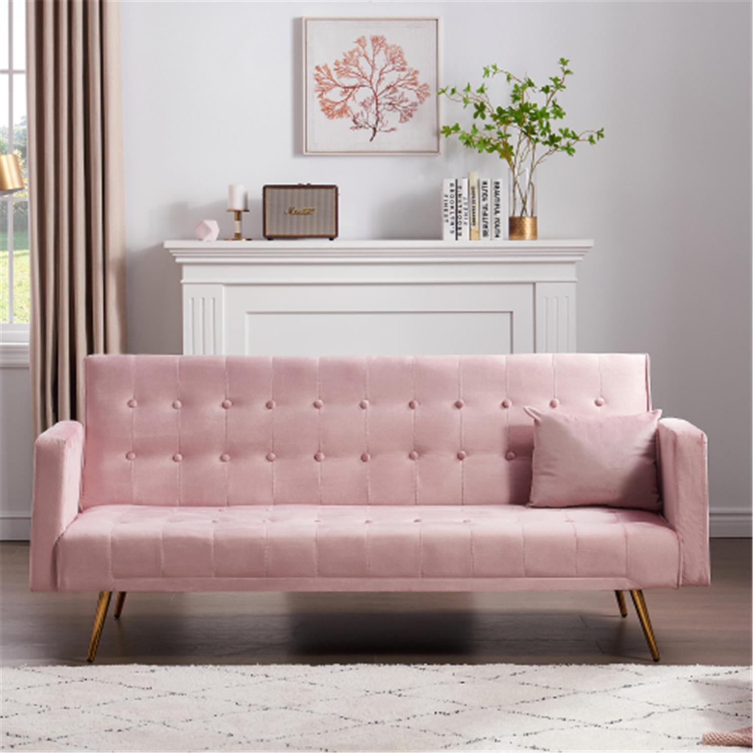 Details about   SOFA BED SLEEPER Memory Foam Pink Velvet Button-Tufted Reclinable Split Back 