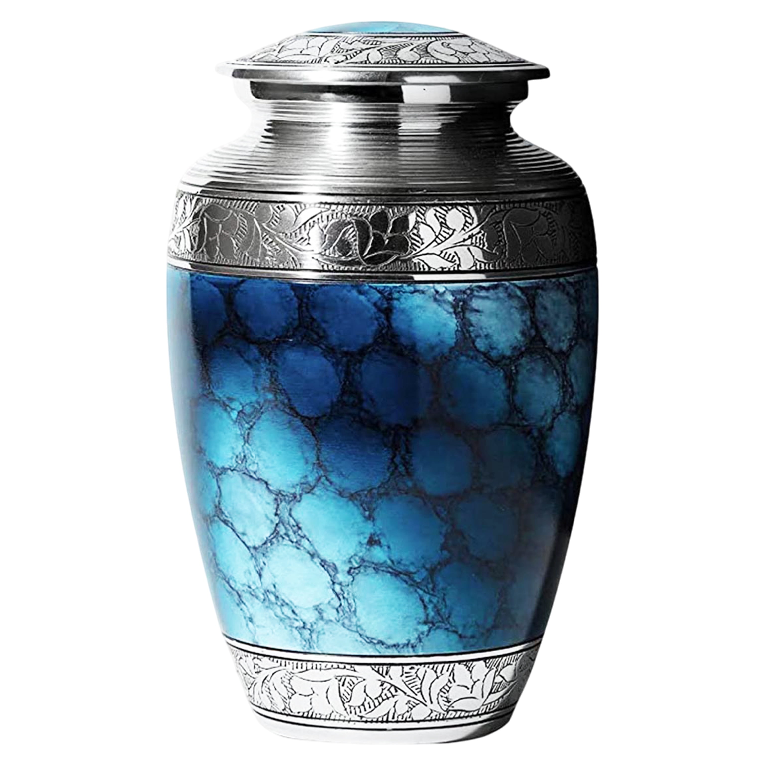 Blue Urn Handmade Aluminium Cremation Urn 10 Inch Memorial Urn for Human Ashes, Decorative urn Delivery in 2 days