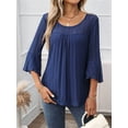 thumbnail image 2 of Women'S Ruffle 3/4 Sleeve Elegant Dressy Blouses Crew Neck Double Layers Mesh Tunic Tops Navy Blue S, 2 of 7