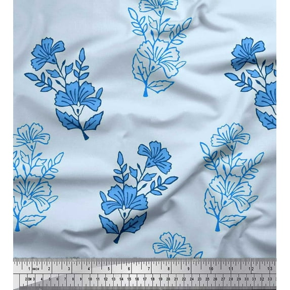 Soimoi Japan Crepe Satin Fabric Leaves & Floral Block Decor Fabric Printed Yard 42 Inch Wide
