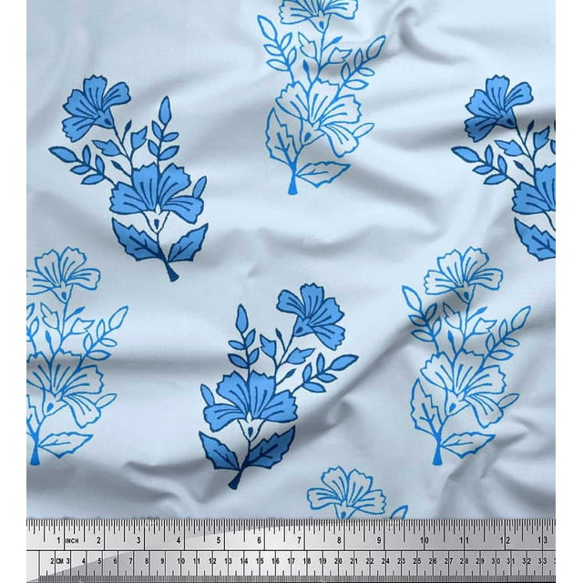 Soimoi Rayon Fabric Leaves & Floral Block Fabric Prints by Yard 56 Inch Wide