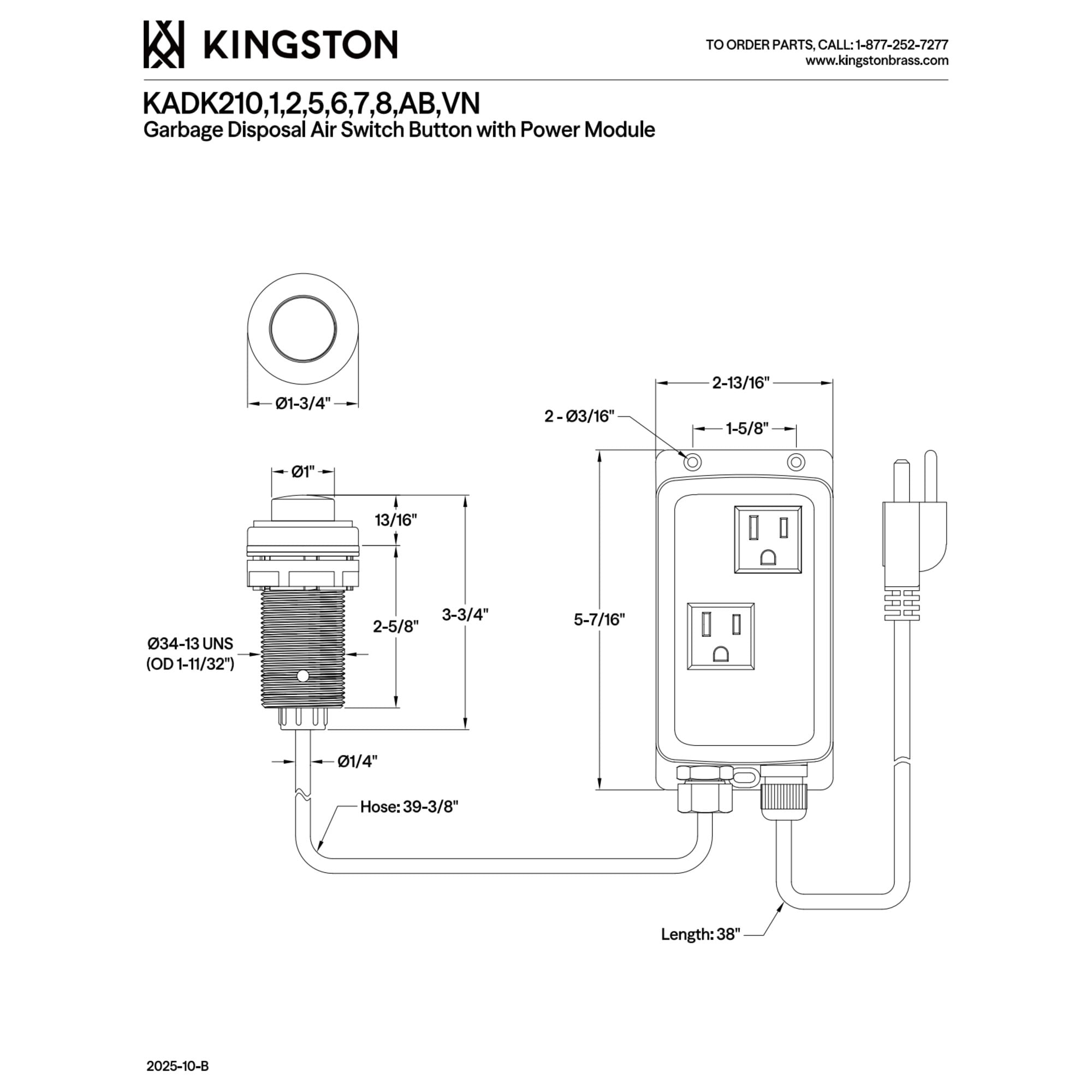 Kingston Brass KADK21AB Trimscape Dual Outlet Garbage Disposal Air Switch Kit in Antique Brass