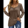 thumbnail image 3 of Blusa Elegante Informal con Cuello en Forma de Corazón y Larga para Mujer, Color Liso, Estilo Túnica, Tipo Suéter. Café S, 3 of 5